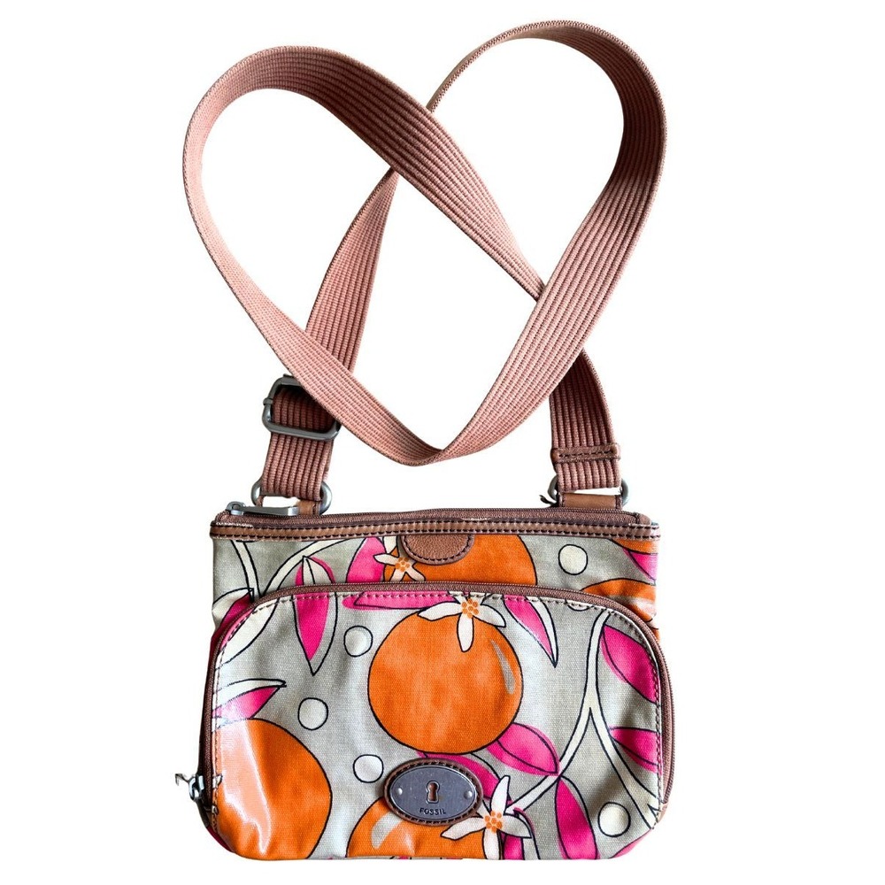 Fossil Y2K Retro Style Key-Per Calypso Citrus Floral Coated Canvas Crossbody Bag